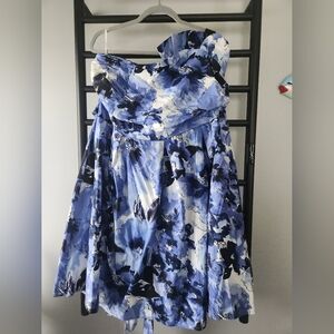 Ruby Rox Blue and White Strapless Floral Dress